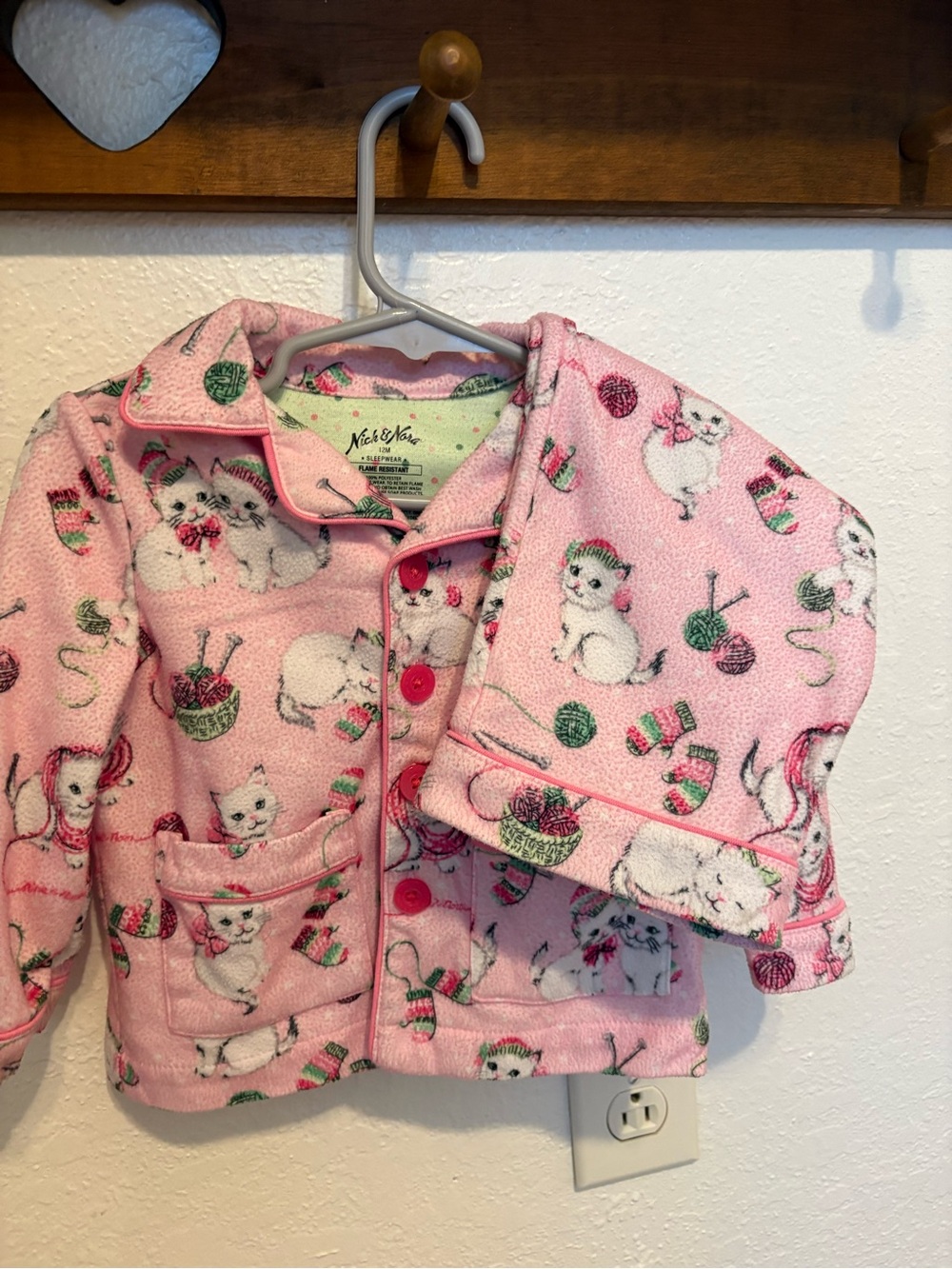 Nick & Nora Pink Kitty Print Fleece Jacket
